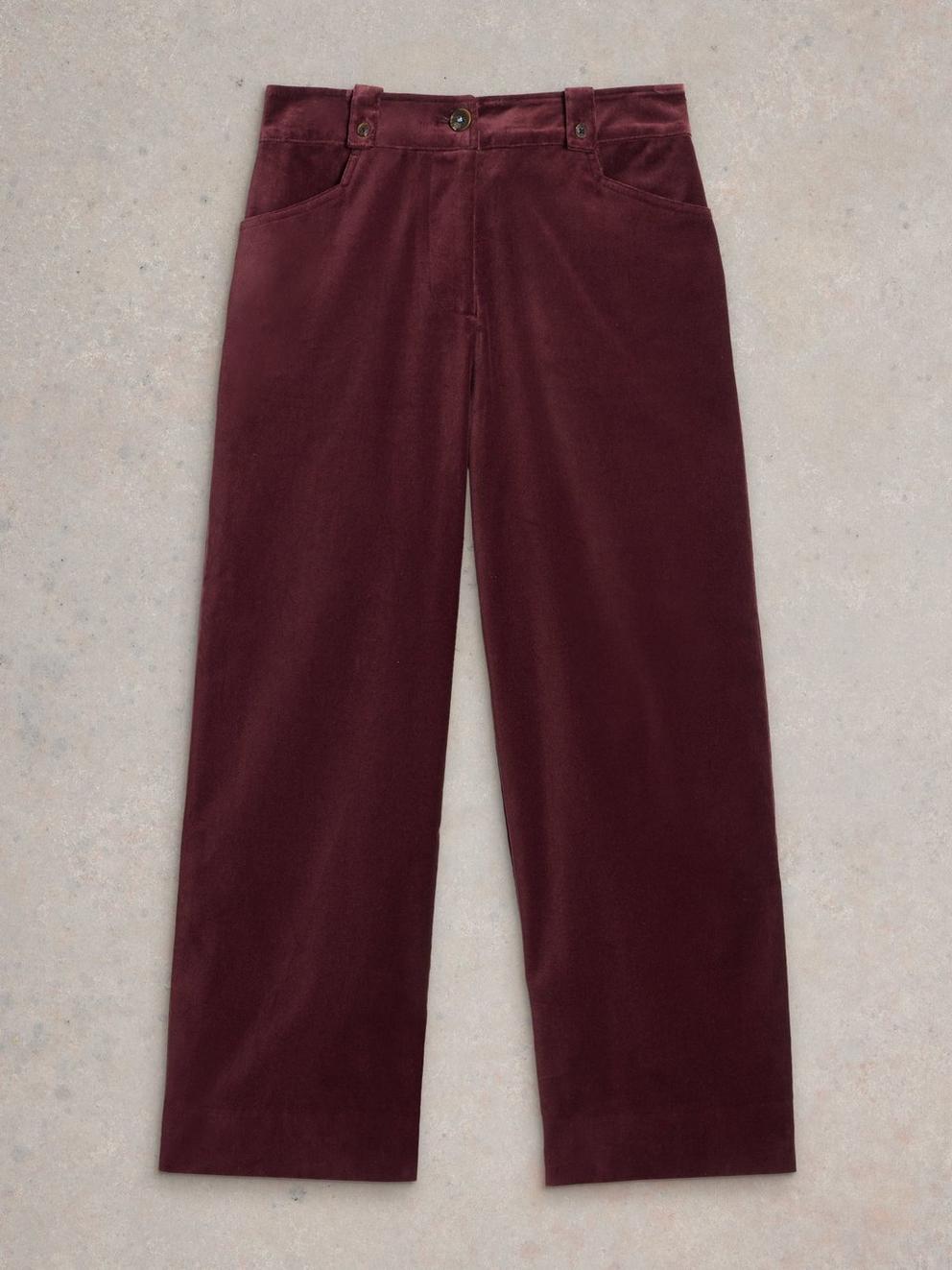 Belle Cropped Velvet Trouser in DK PLUM - FLAT FRONT