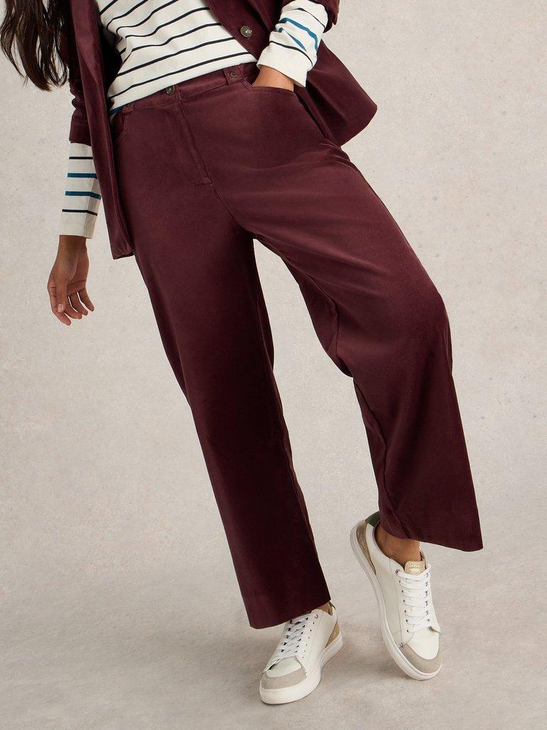 Belle Cropped Velvet Trouser in DK PLUM - LIFESTYLE