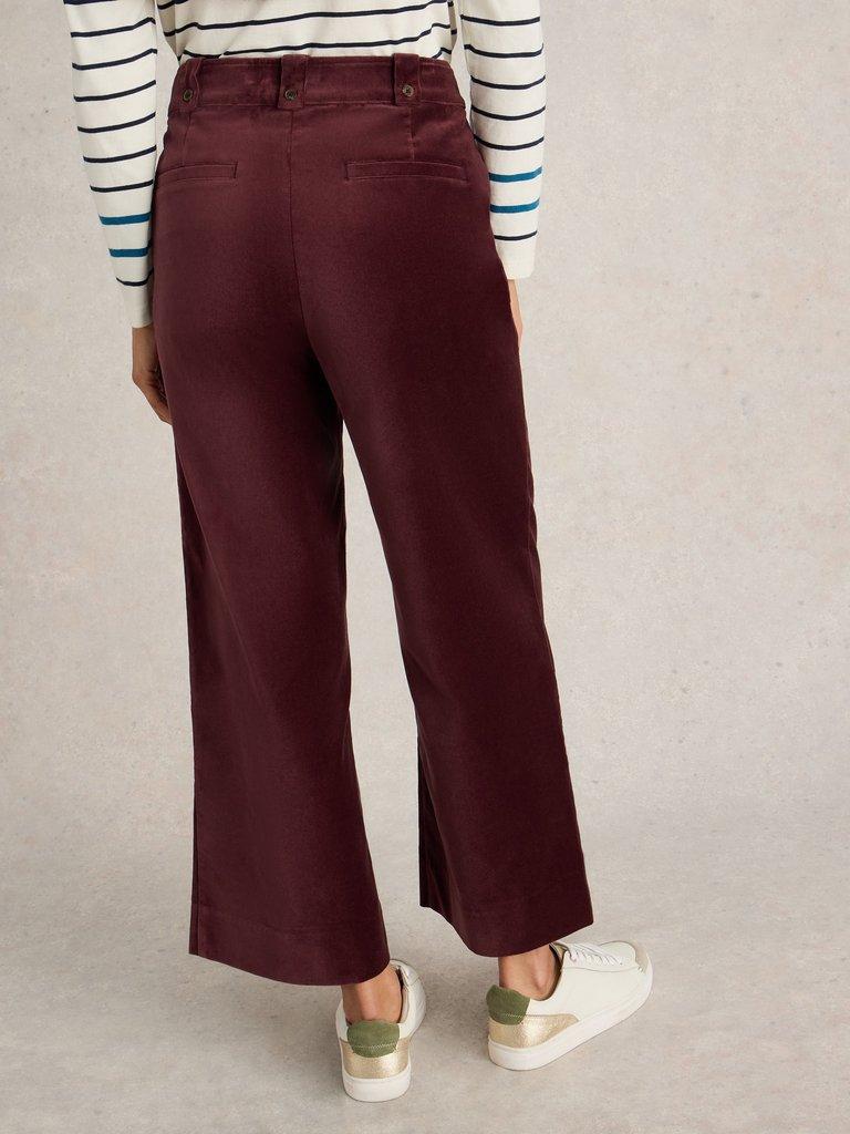 Belle Cropped Velvet Trouser in DK PLUM - MODEL BACK