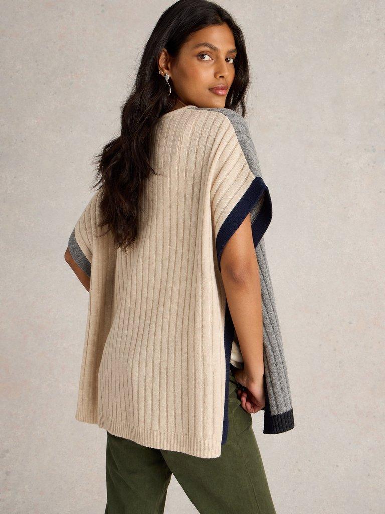 Ash Knitted Step Hem Poncho in NAT MLT - MODEL BACK