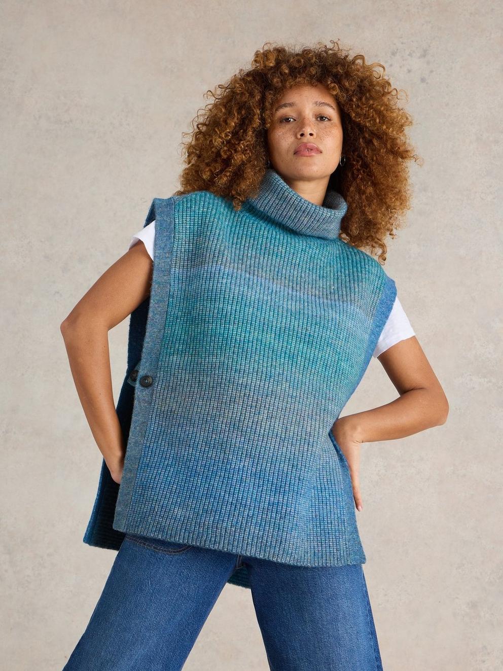 Spacedye Knitted Poncho in BLUE MLT - LIFESTYLE