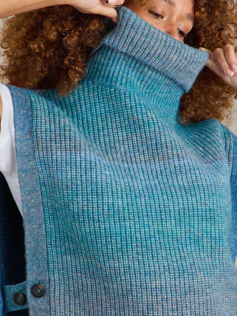 Spacedye Knitted Poncho in BLUE MLT - MODEL DETAIL