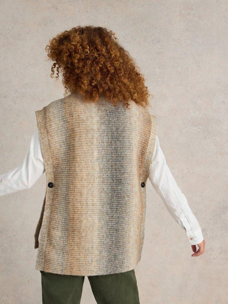 Spacedye Knitted Poncho in NAT MLT - MODEL BACK