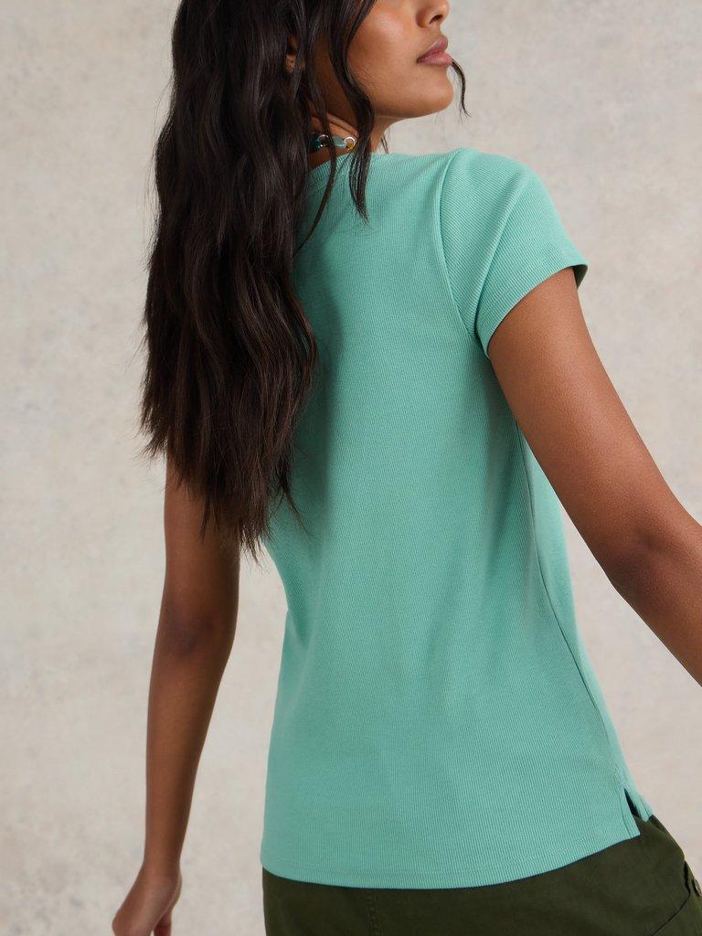 AIDA TEE in MID GREEN - MODEL BACK