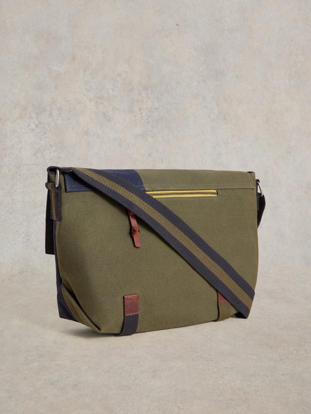 Teddy Canvas Messenger Bag in GREEN MLT - FLAT BACK