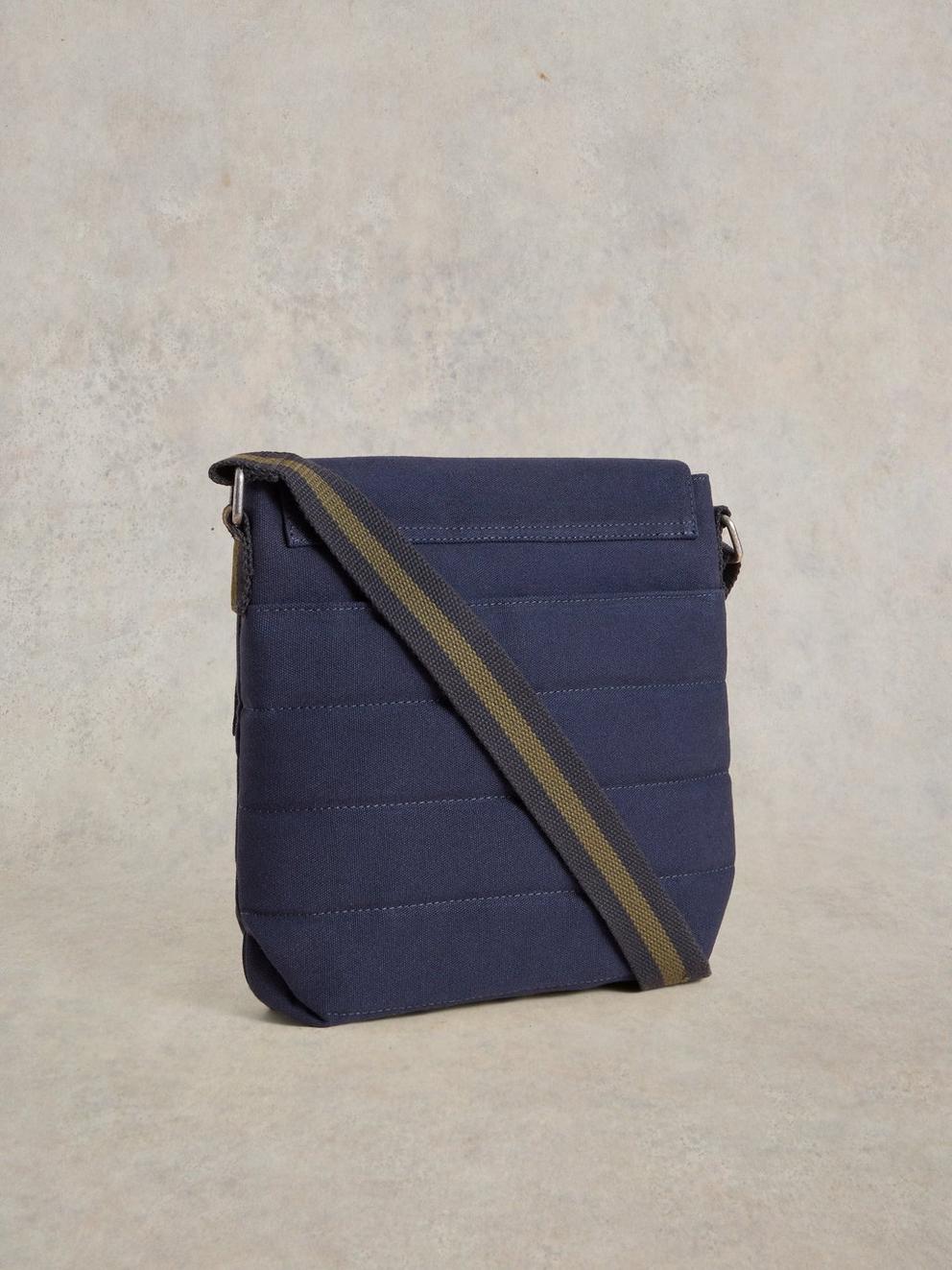 Teddy Canvas Crossbody Bag in NAVY MULTI - FLAT BACK