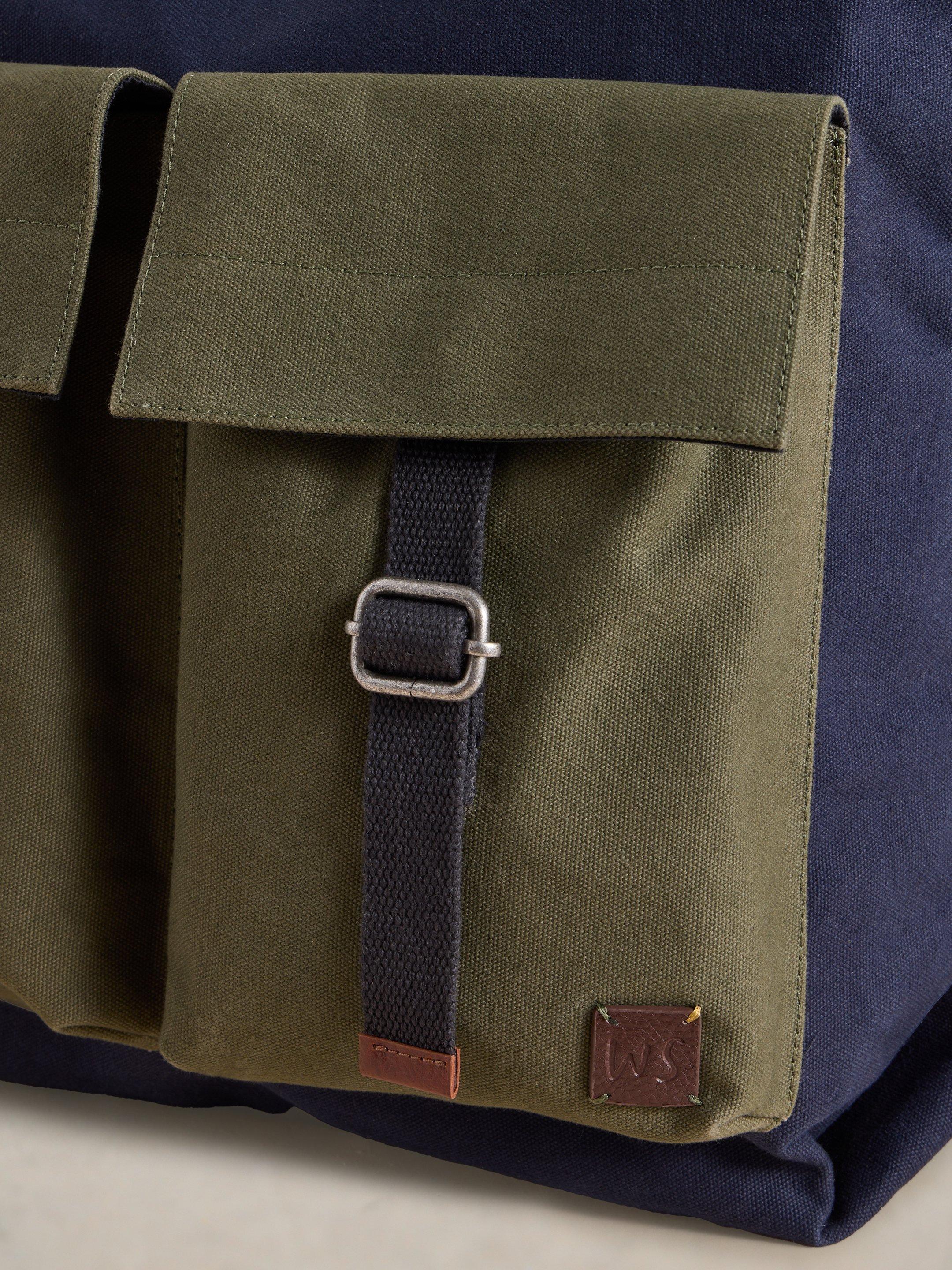Theo Utility Canvas Backpack in NAVY MULTI - FLAT BACK