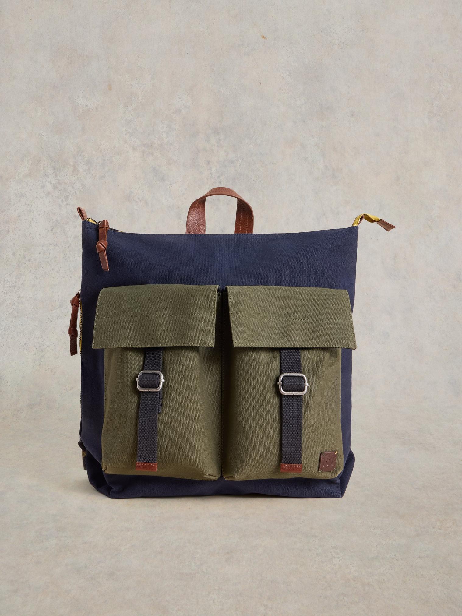 Theo Utility Canvas Backpack in NAVY MULTI - LIFESTYLE