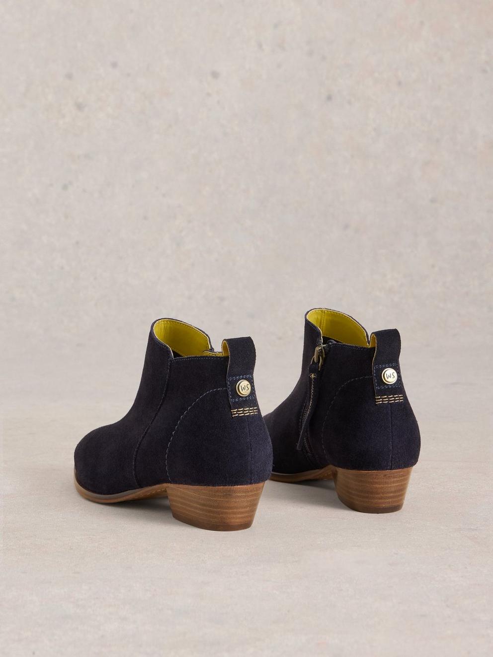 Wide Fit Suede Ankle Boot in DARK NAVY - FLAT BACK