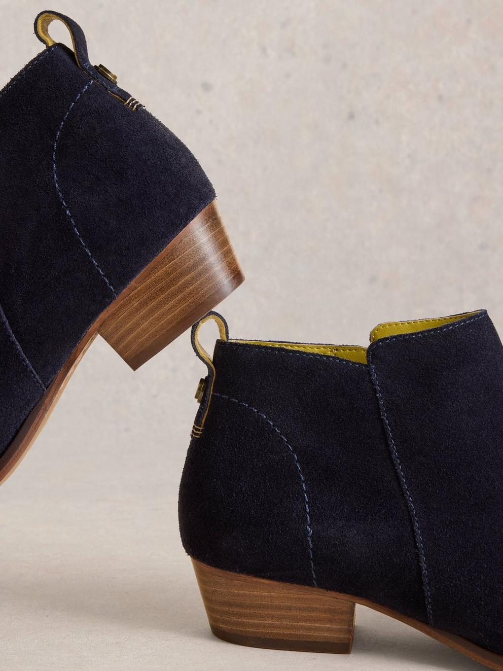 Wide Fit Suede Ankle Boot in DARK NAVY - FLAT DETAIL