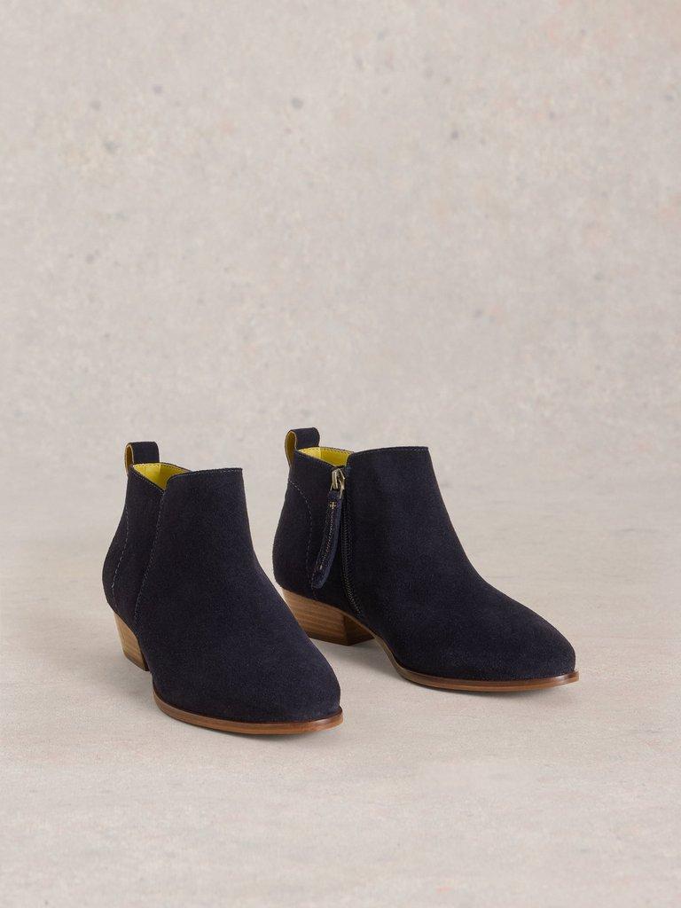 Wide Fit Suede Ankle Boot in DARK NAVY - FLAT FRONT