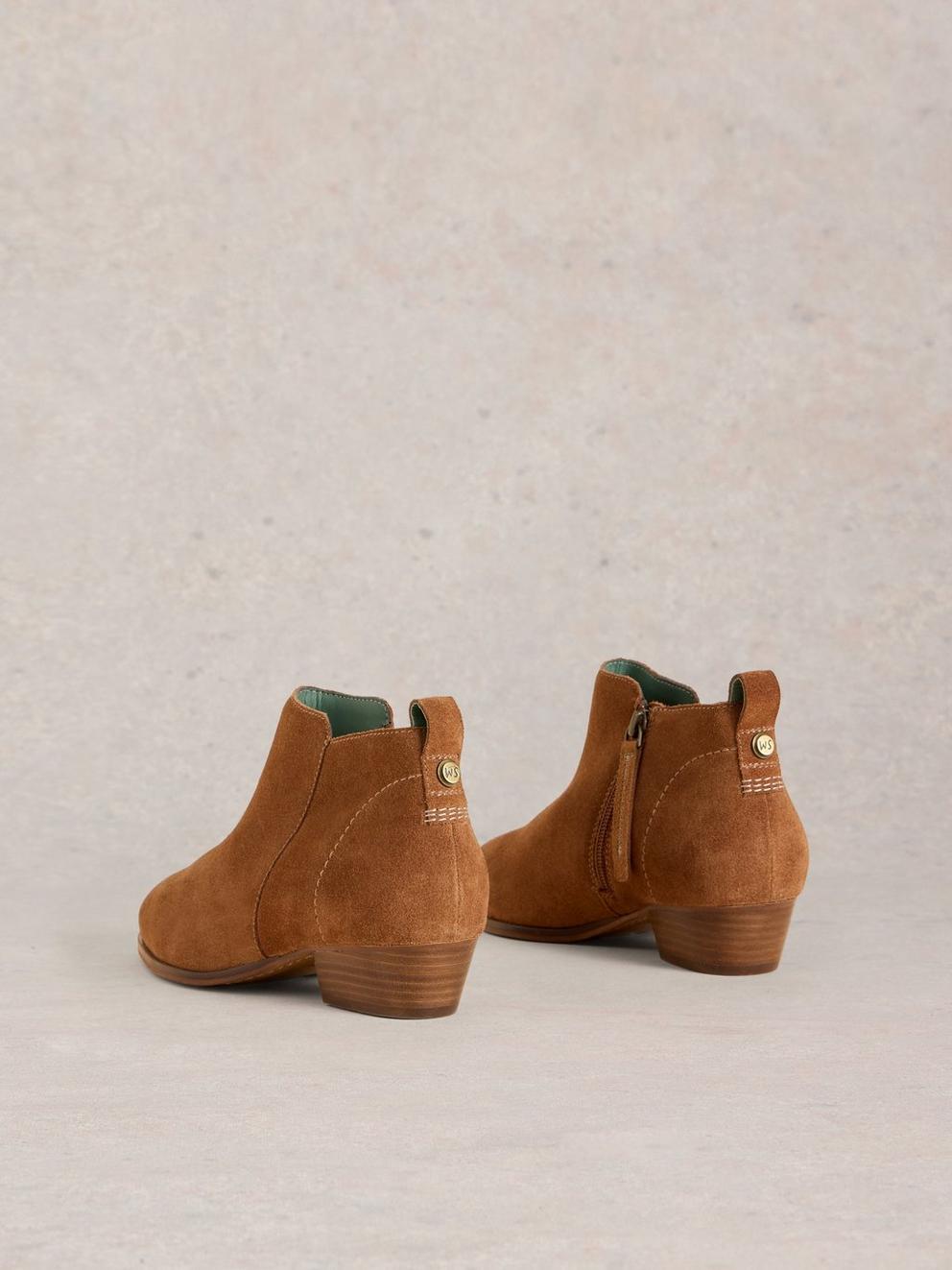 Wide Fit Suede Ankle Boot in MID TAN - FLAT BACK