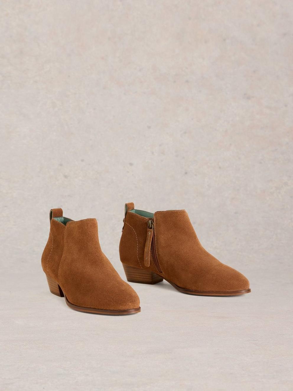 Wide Fit Suede Ankle Boot in MID TAN - FLAT FRONT