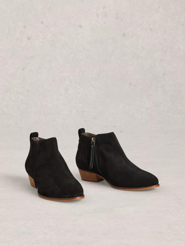 Wide Fit Suede Ankle Boot in PURE BLK - FLAT FRONT