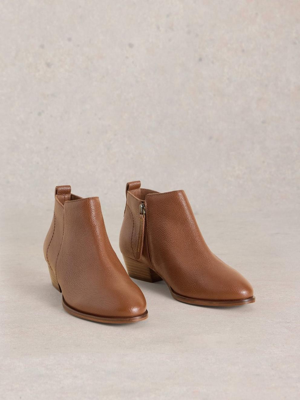 Wide Fit Leather Ankle Boot in MID TAN - FLAT FRONT