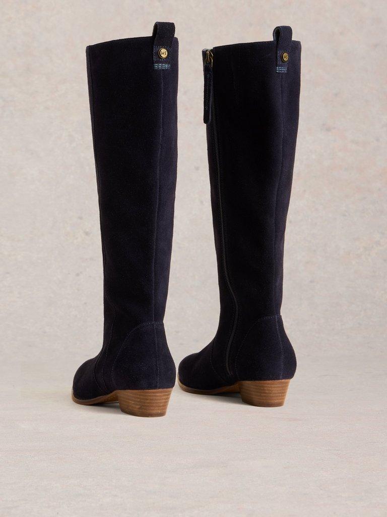 Wide Fit Suede Knee High Boot in DARK NAVY - FLAT BACK