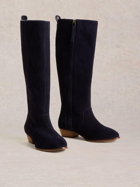 Suede Knee Wide Fit High Boot in DARK NAVY White Stuff