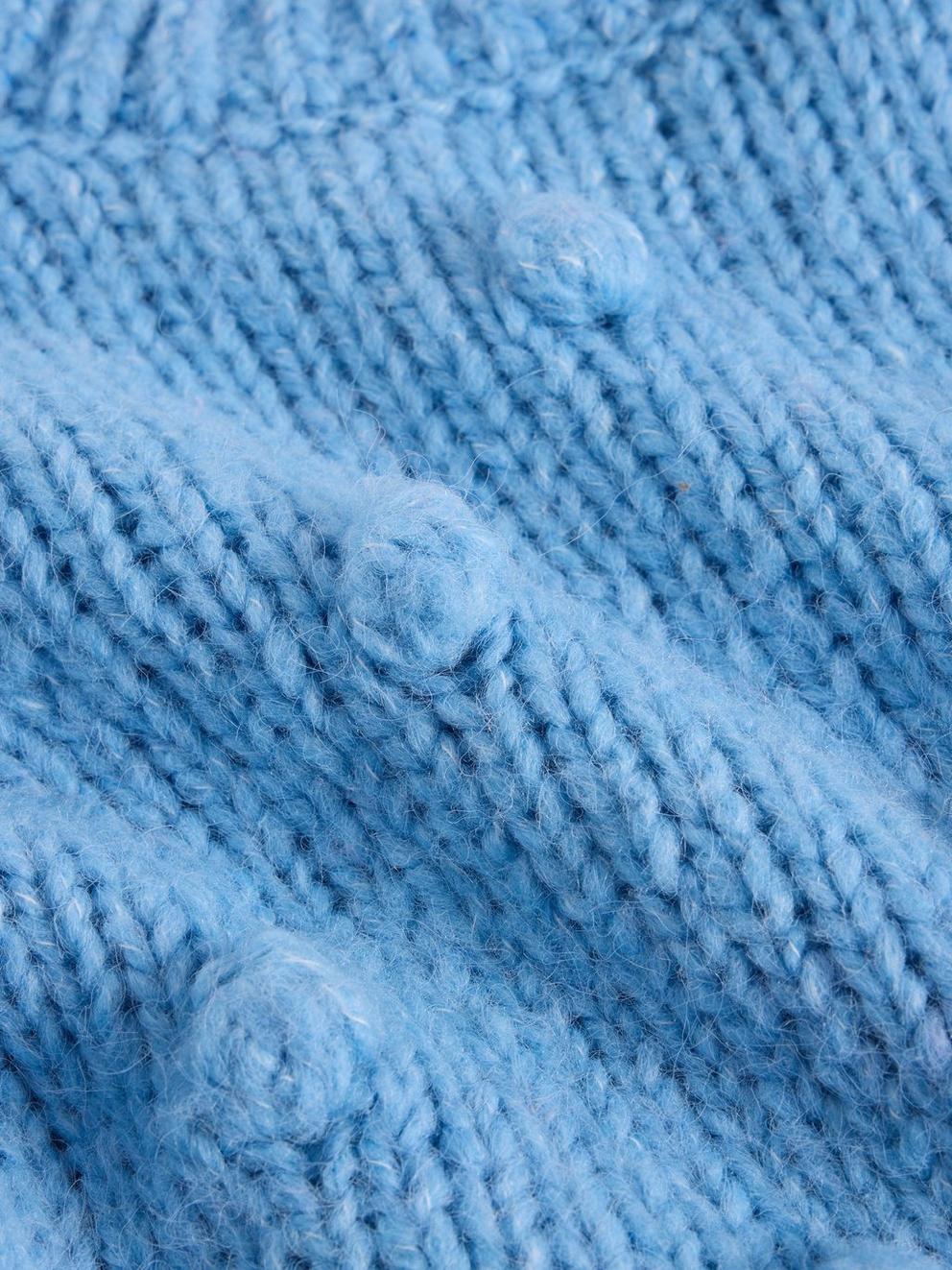 Kids Pom Pom Jumper in BRT BLUE - FLAT DETAIL