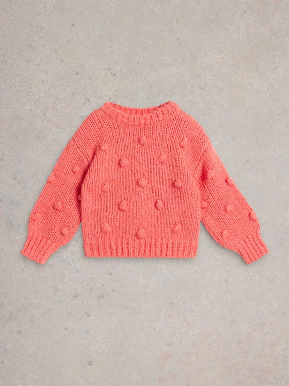 Kids Pom Pom Jumper in LGT CORAL - FLAT FRONT