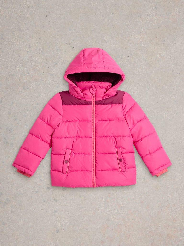 Kids Short Puffer Coat in BRT PINK - FLAT FRONT