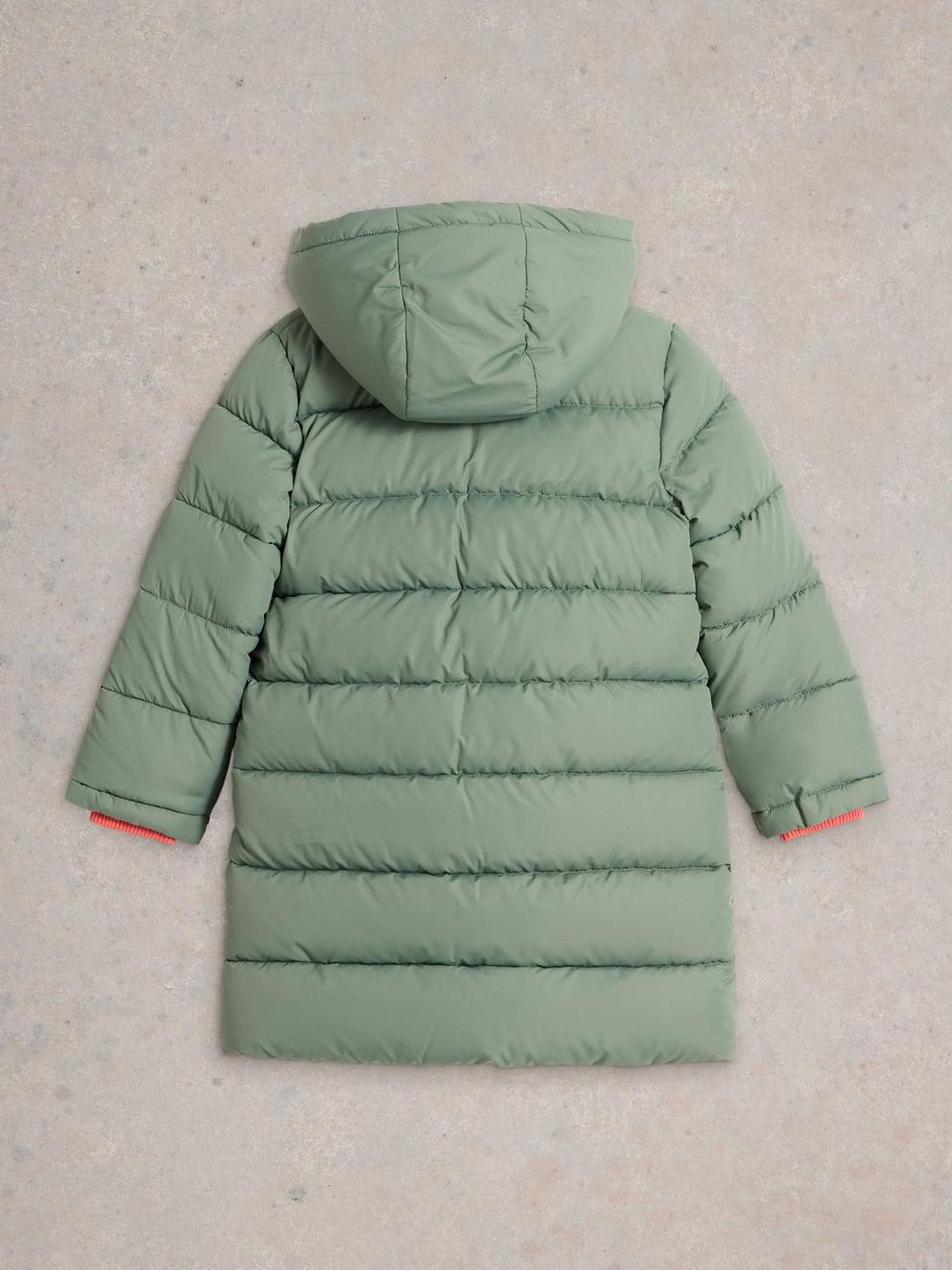 Kids Long Puffer Coat in DUS GREEN - FLAT BACK