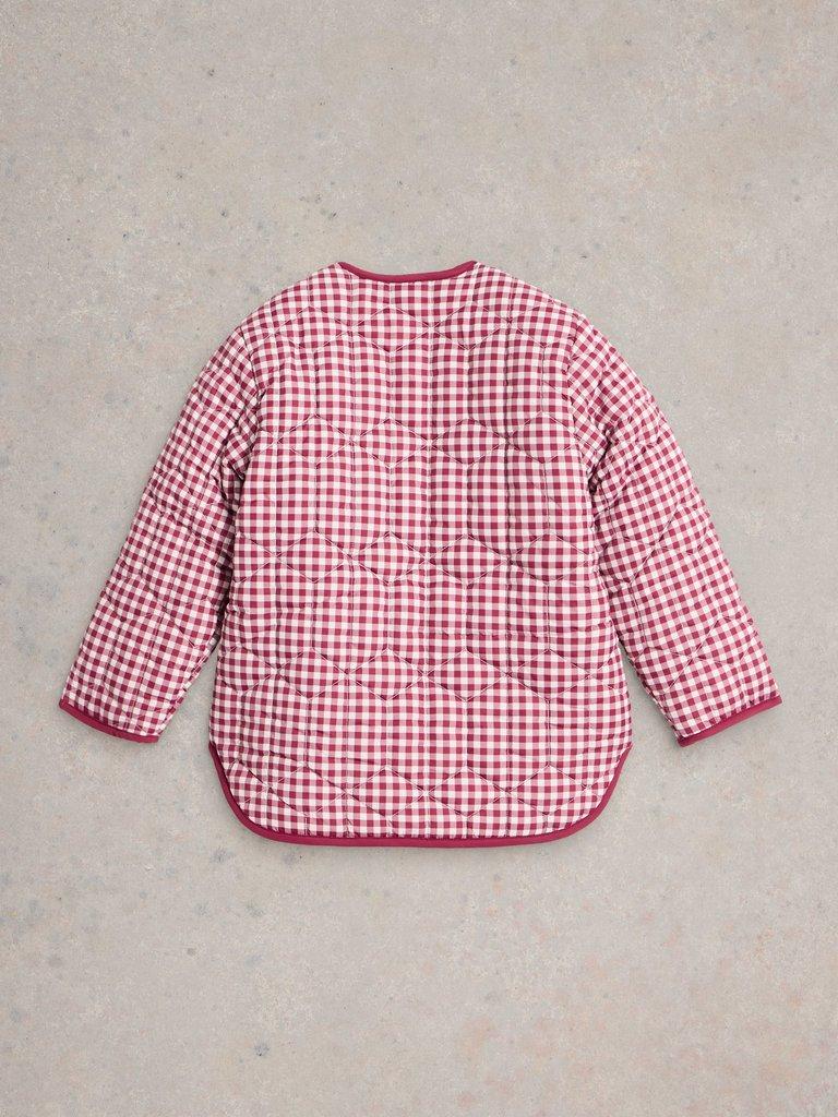 Kids Gingham Borg Lined Coat in DEEP RED - FLAT BACK