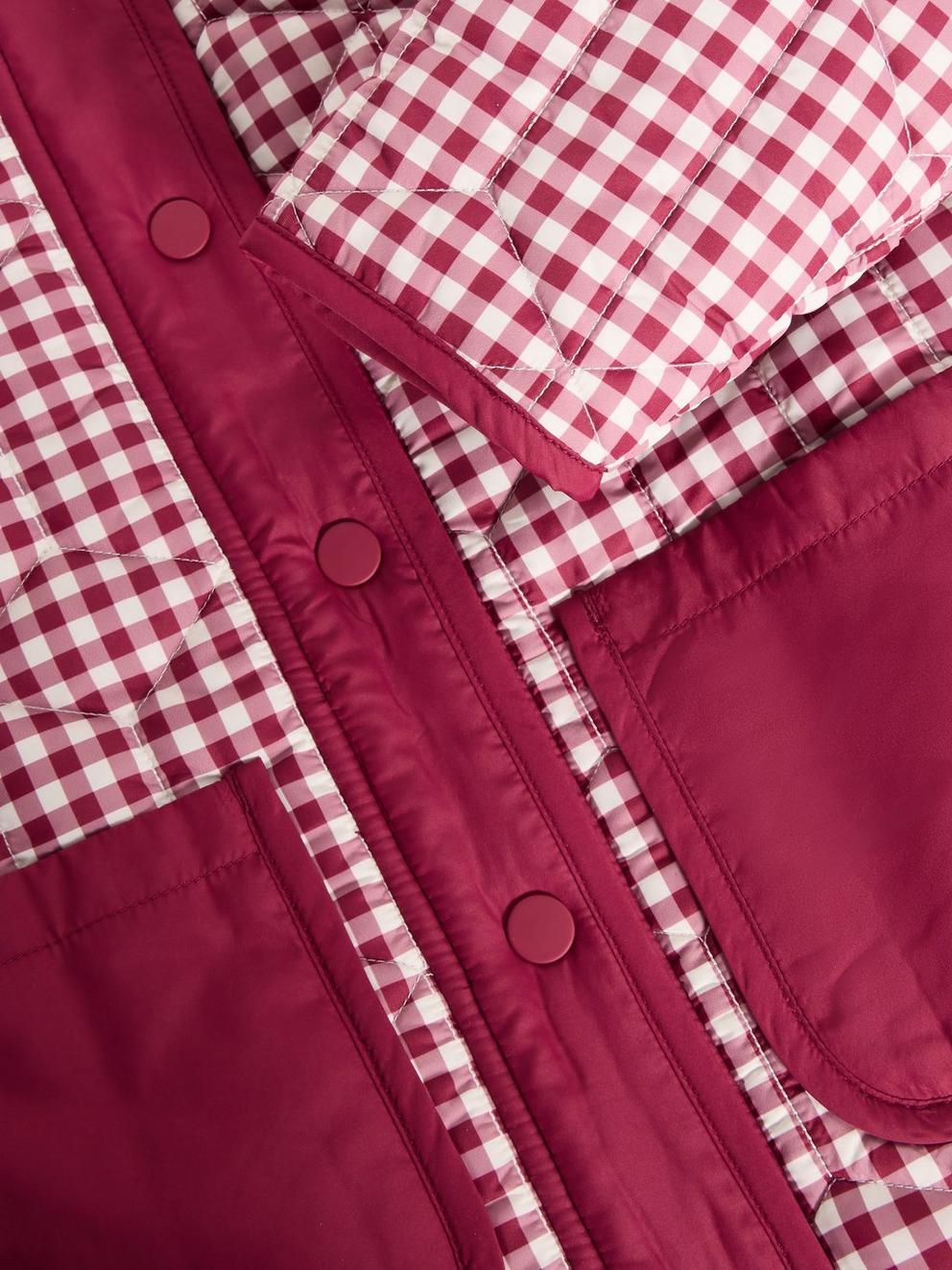 Kids Gingham Borg Lined Coat in DEEP RED - FLAT DETAIL