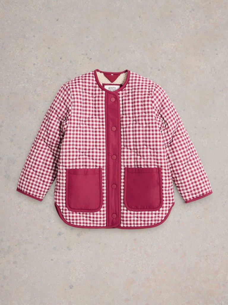 Kids Gingham Borg Lined Coat in DEEP RED - FLAT FRONT