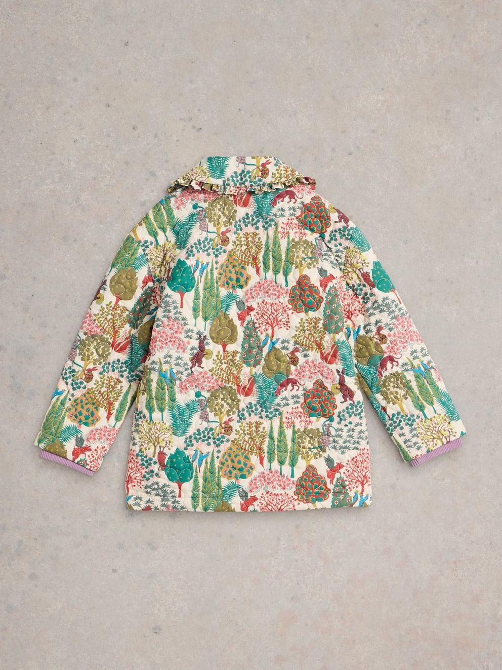 Kids Woodland Print Quilted Coat in NAT MLT - FLAT BACK