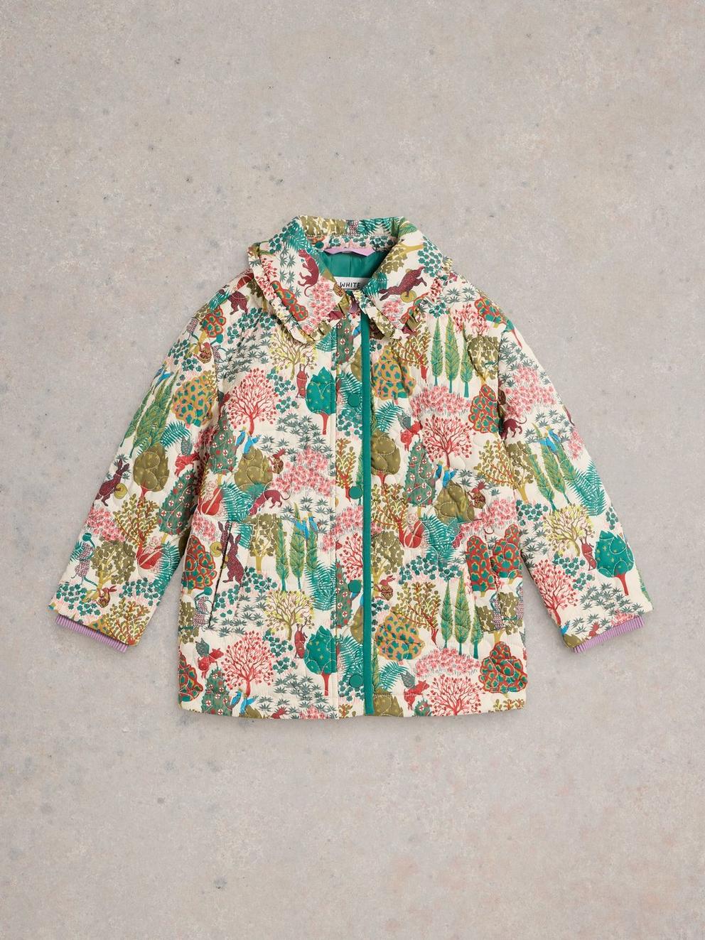 Woodland Print Quilted Coat in NAT MLT - FLAT FRONT