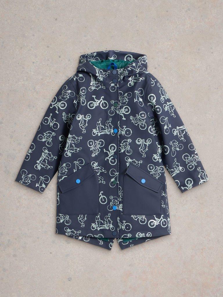 Bike Printed Raincoat in NAVY PR - FLAT FRONT