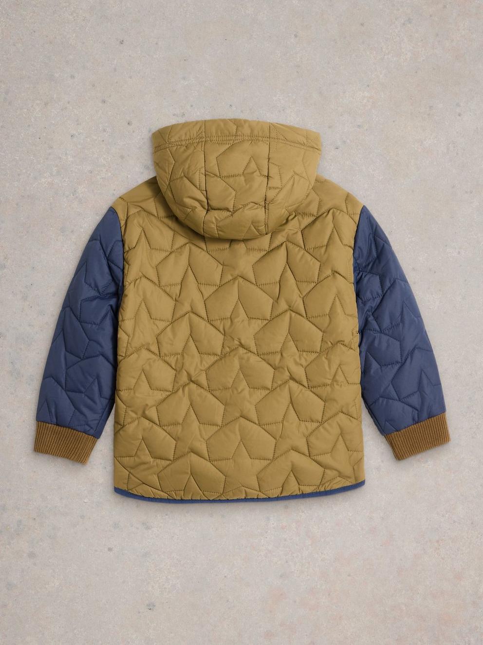 Star Quilted Colourblock Coat in KHAKI GRN - FLAT BACK