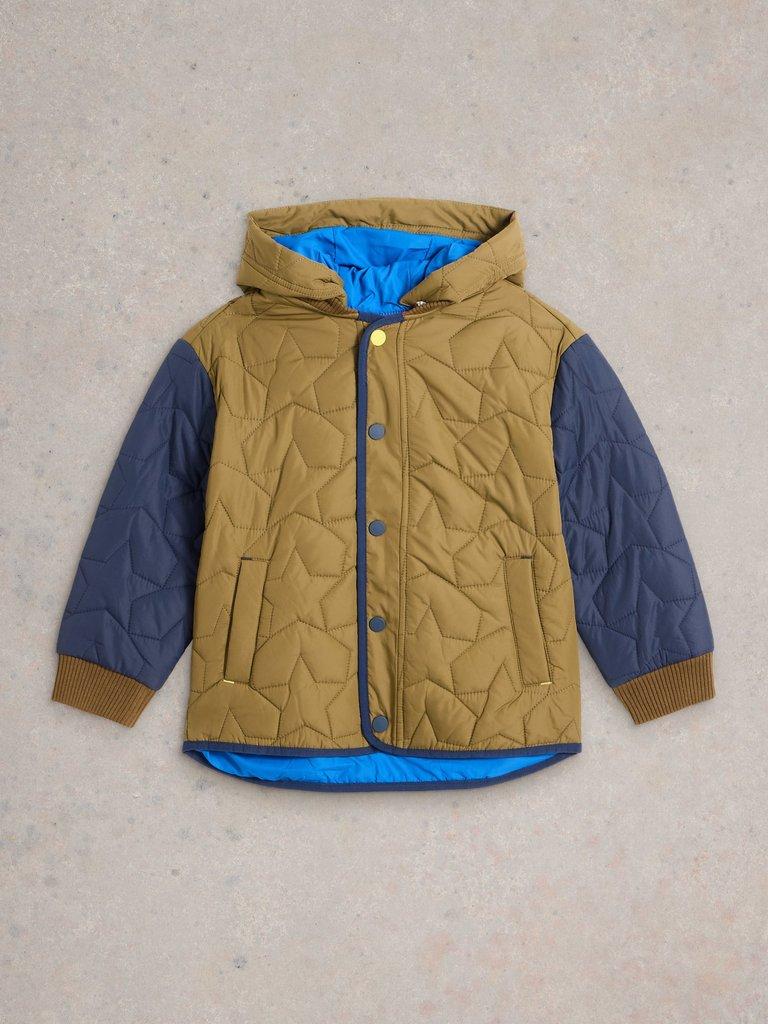 Star Quilted Colourblock Coat in KHAKI GRN - FLAT FRONT