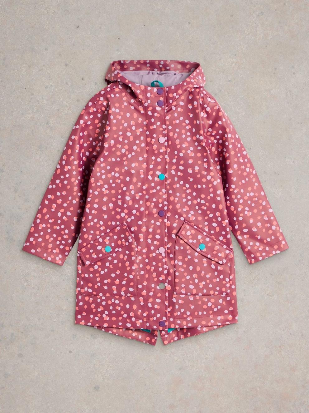 Kids Spot Printed Raincoat in PURPLE MLT - FLAT FRONT