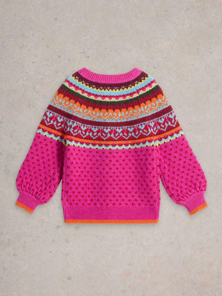 Kids Fairisle Cardigan in BRT PINK - FLAT BACK