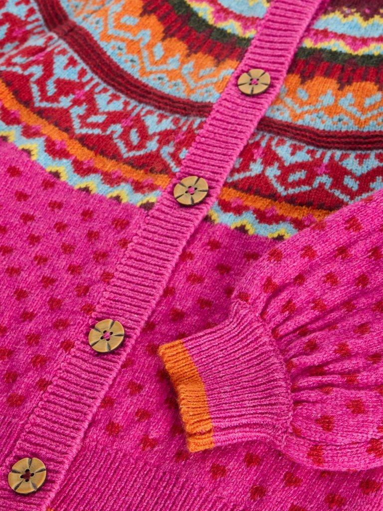 Kids Fairisle Cardigan in BRT PINK - FLAT DETAIL