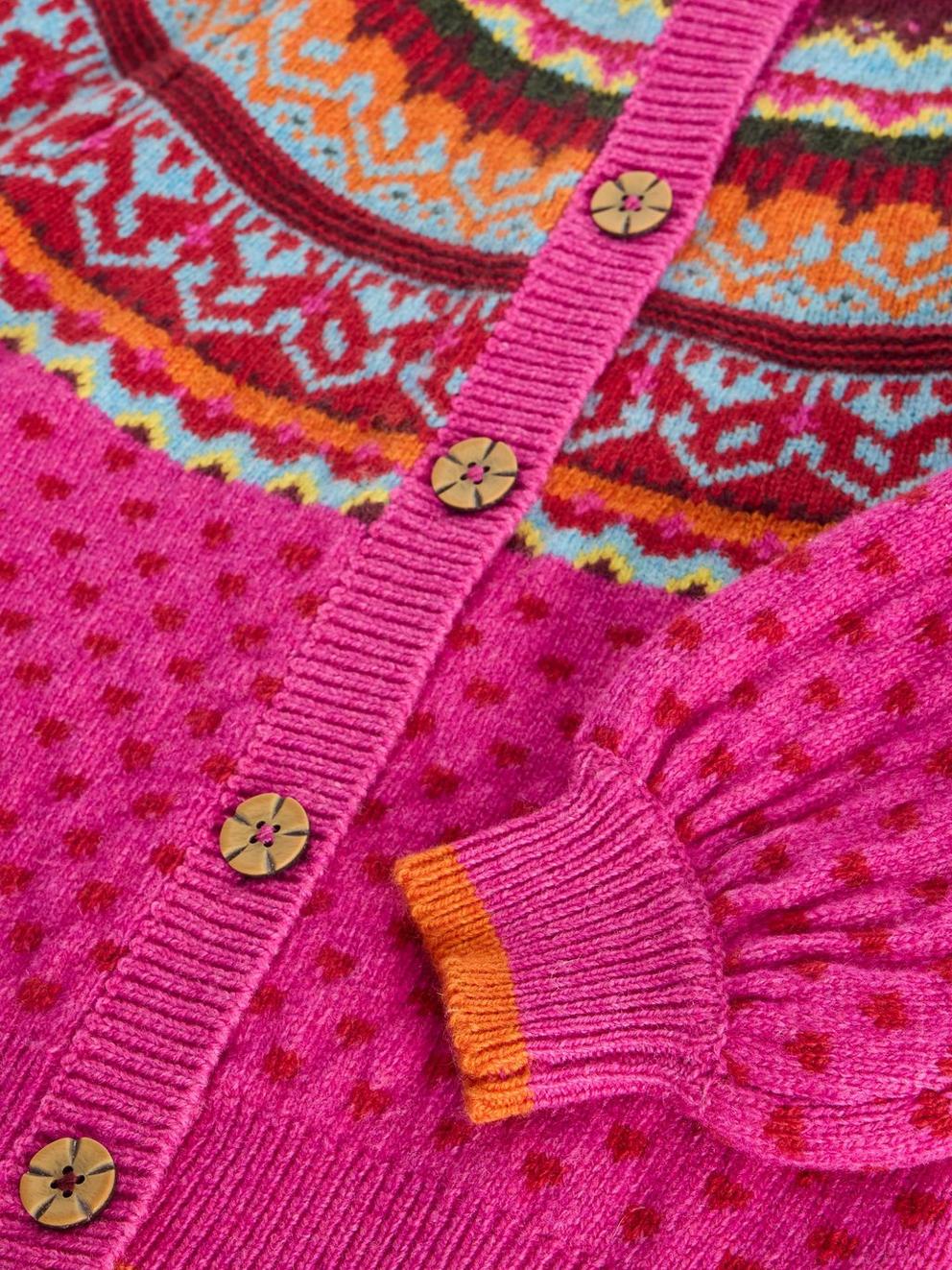 Fairisle Cardigan in BRT PINK - FLAT DETAIL