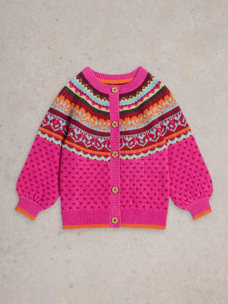 Fairisle Cardigan in BRT PINK - FLAT FRONT