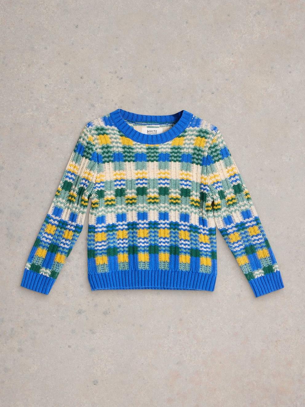 Checkerboard Jumper in BLUE MLT - FLAT FRONT