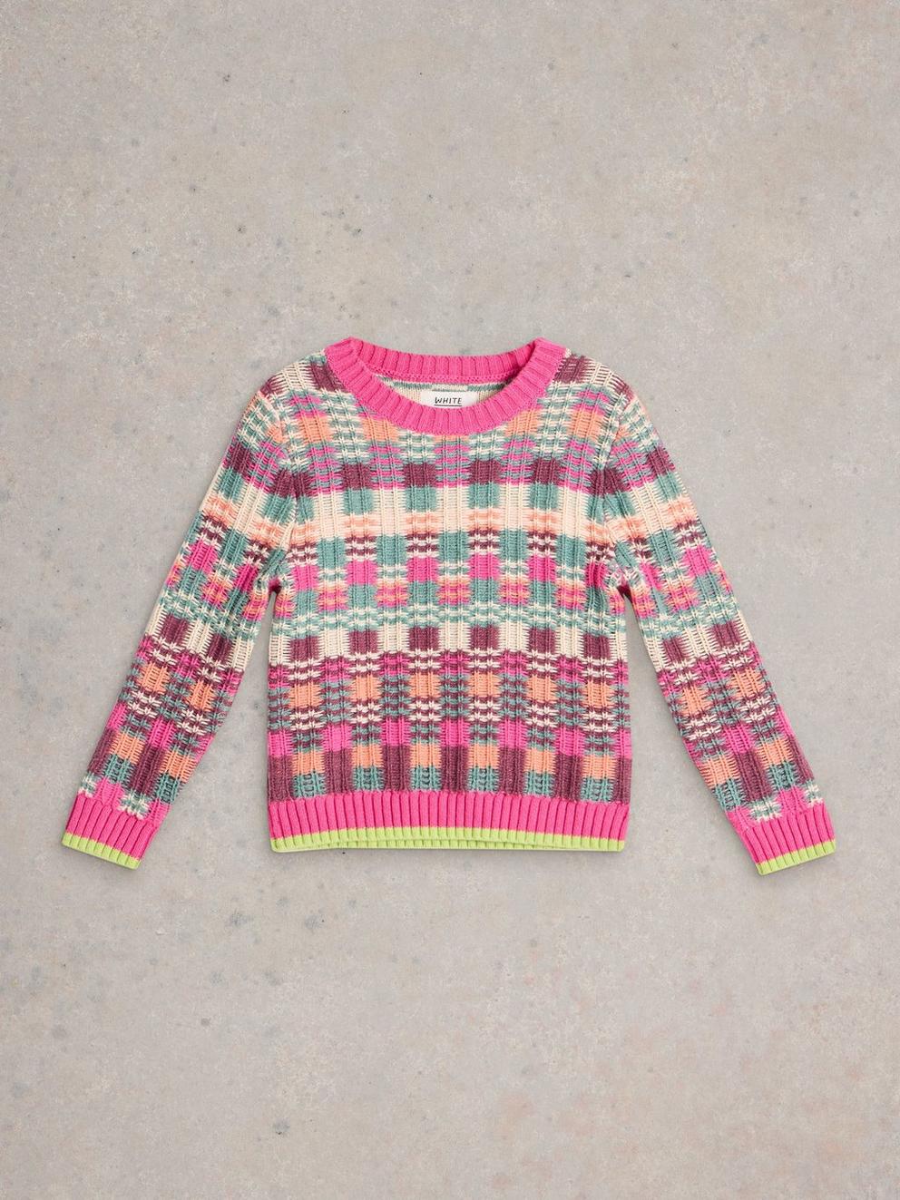 Kids Checkerboard Jumper in PINK MLT - FLAT FRONT