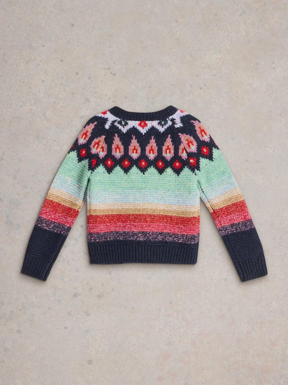 Kids Glitter Fairisle Cardigan in NAVY MULTI - FLAT BACK