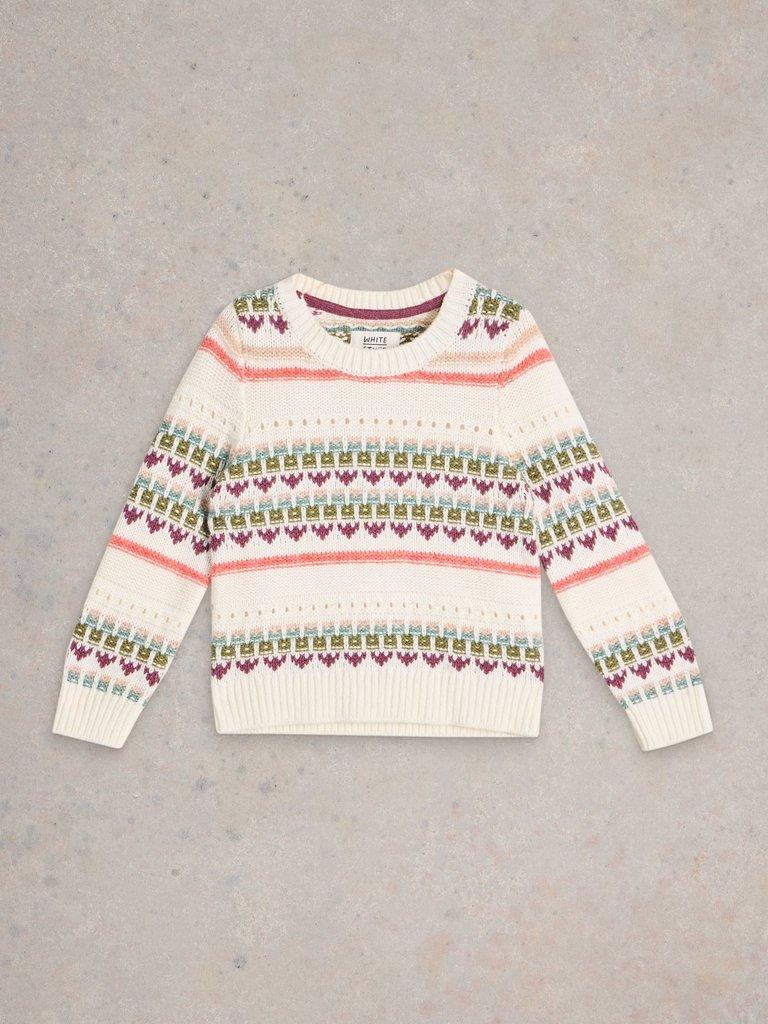 Kids Fairisle Crew Jumper in NAT MLT - FLAT FRONT