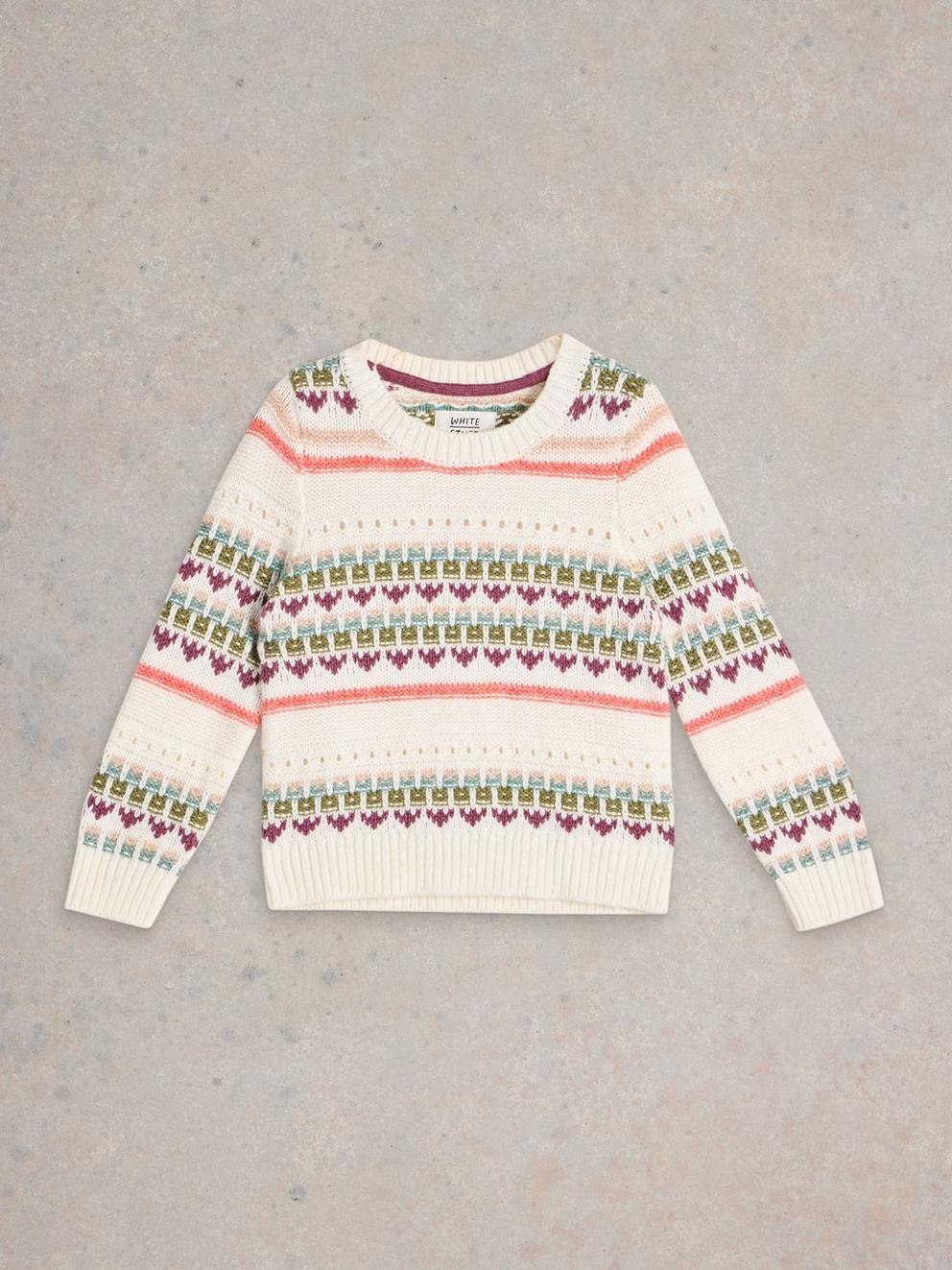 Kids Fairisle Crew Jumper in NAT MLT - FLAT FRONT