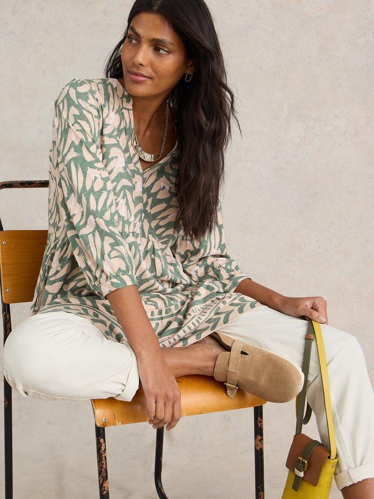 MARTA TIERED TUNIC in KHAKI GRN - LIFESTYLE