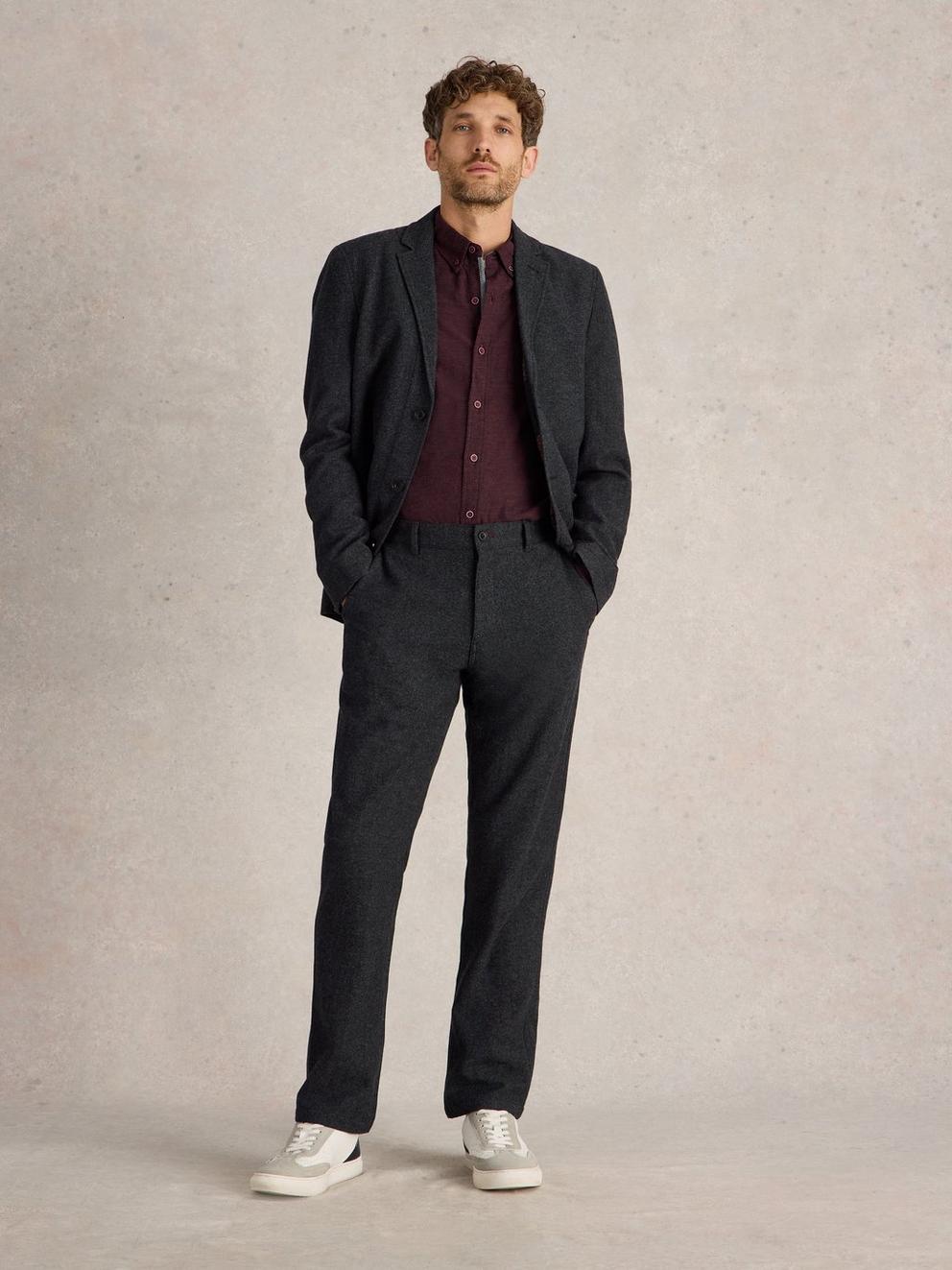McKay Wool Trouser in CHARC GREY - MODEL FRONT