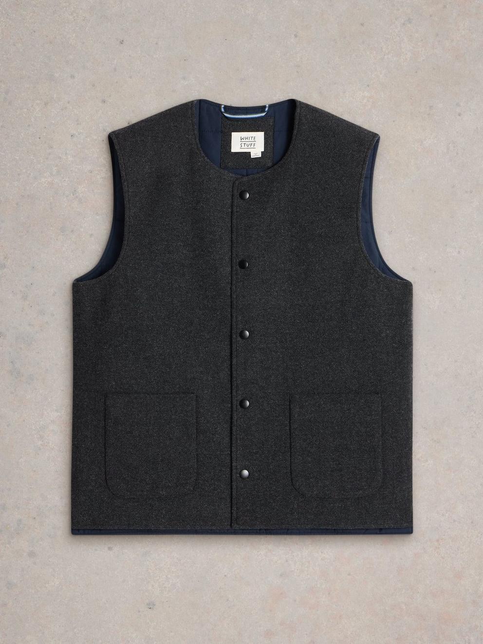 McKay Wool Gilet in CHARC GREY - FLAT FRONT