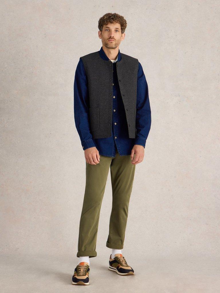 McKay Wool Gilet in CHARC GREY - MODEL FRONT