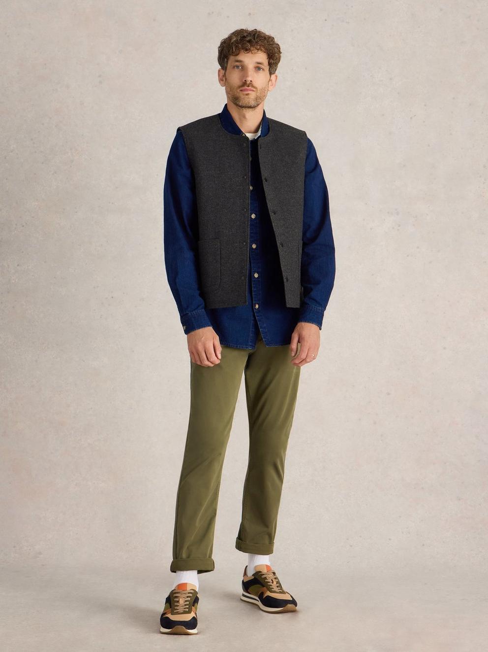 McKay Wool Gilet in CHARC GREY - MODEL FRONT