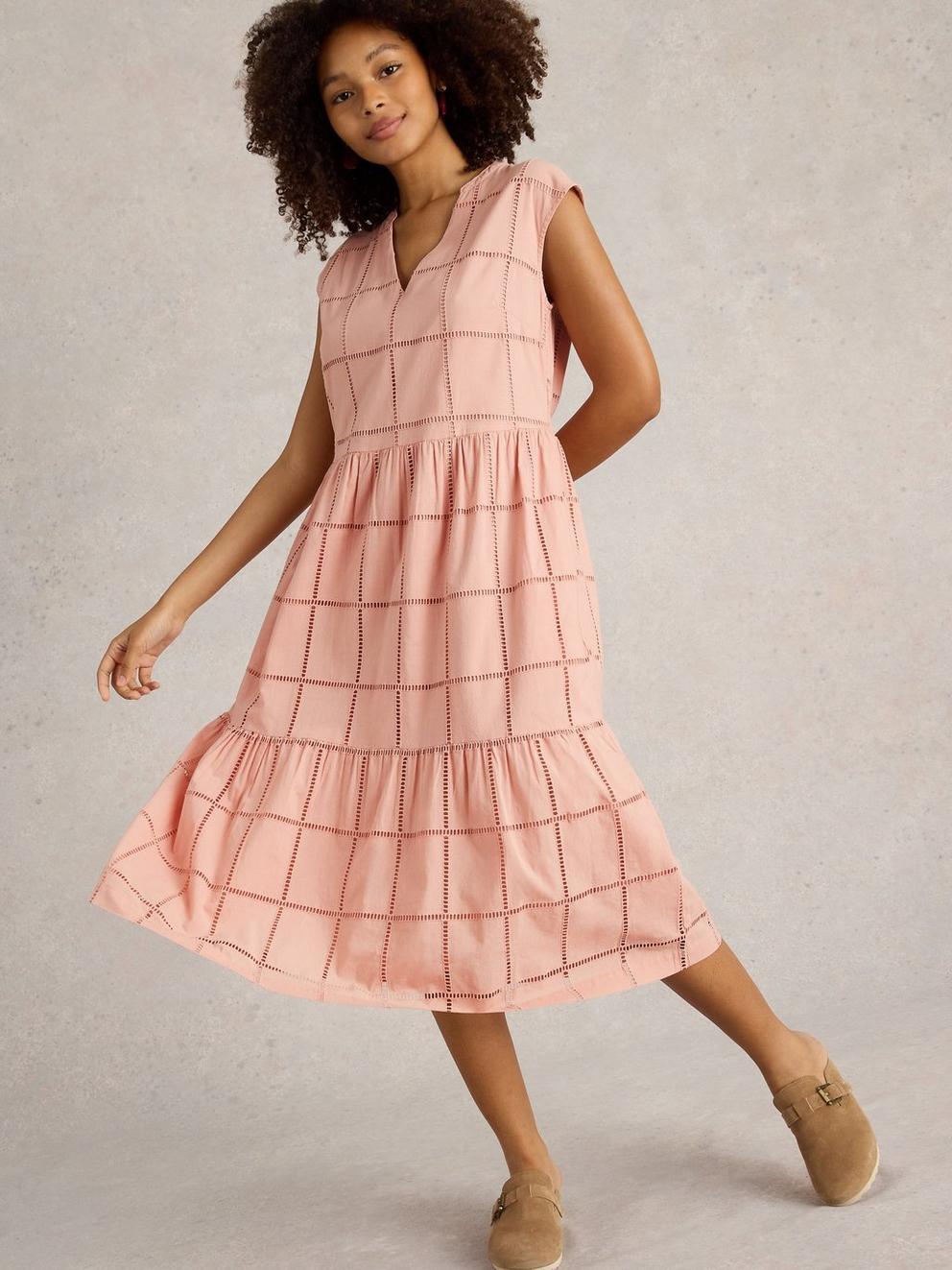 Fleur Broderie Dress in DUS PINK - LIFESTYLE