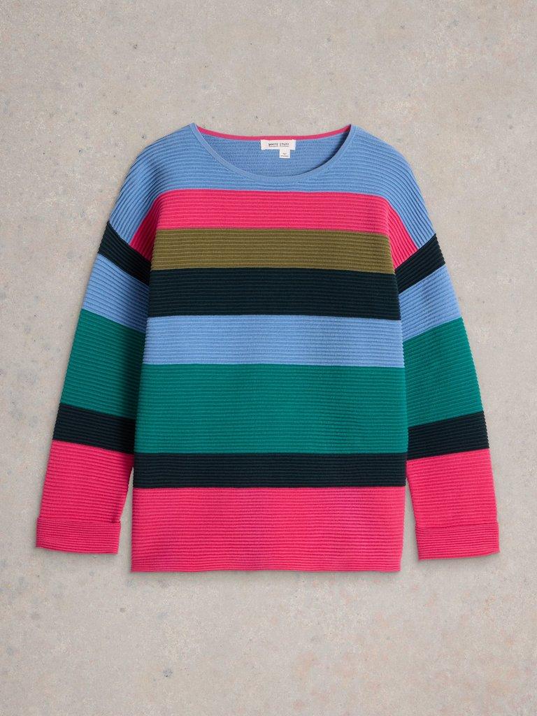 JANA STRIPE JUMPER in TEAL MLT - FLAT FRONT